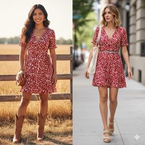 Roolee Red Floral Mini Dress